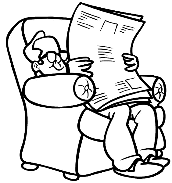 Newspaper reader in easy chair vinyl sticker. Customize on line. Newspapers Communication 064-0215
